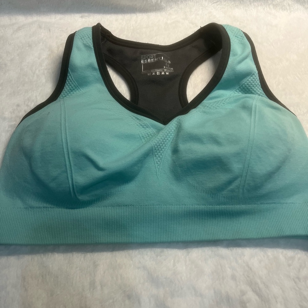 Aqua Sports Bra with Black Accents